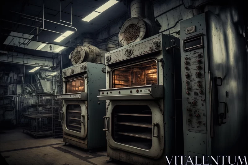 Abandoned Industrial Kitchen: Dystopian Fantasies and Fantastical Machines AI Image