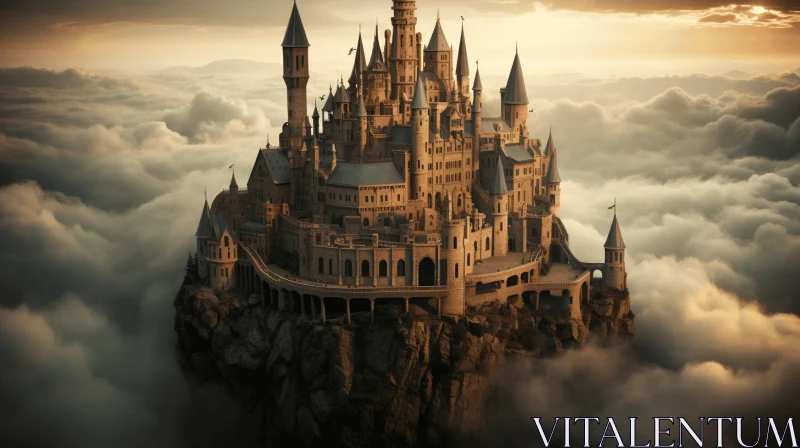 Captivating Fantasy Castle on a Cloud | Realistic and Hyper-Detailed Sculpture AI Image