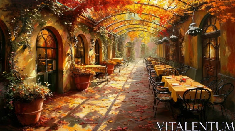 AI ART Fall Restaurant Terrace Painting - Vibrant Colors