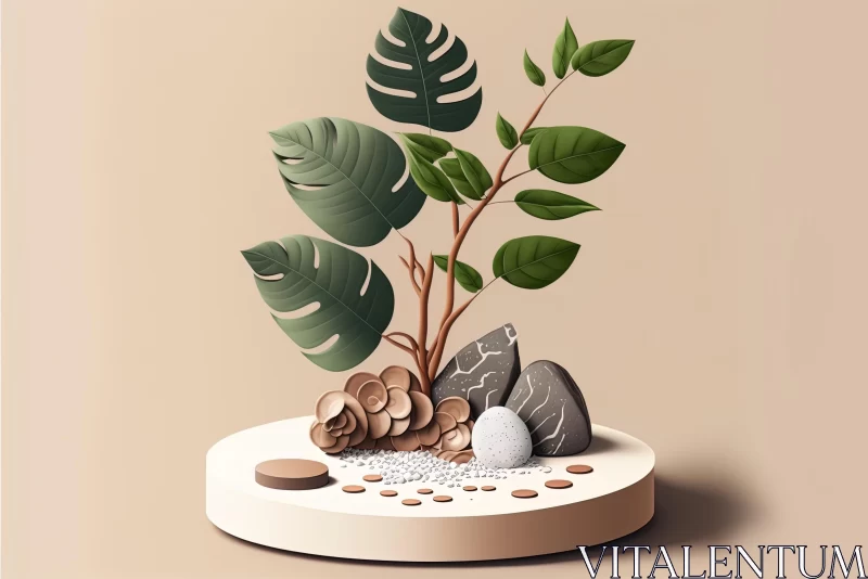 Minimalist Plant Arrangement with Decorative Stones | Graphic Design-Inspired Still Life AI Image