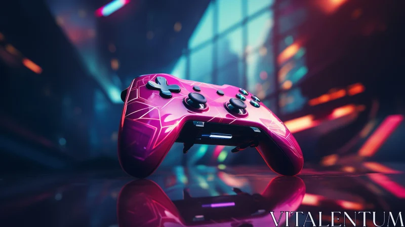 Pink Translucent Video Game Controller on Glossy Black Surface AI Image