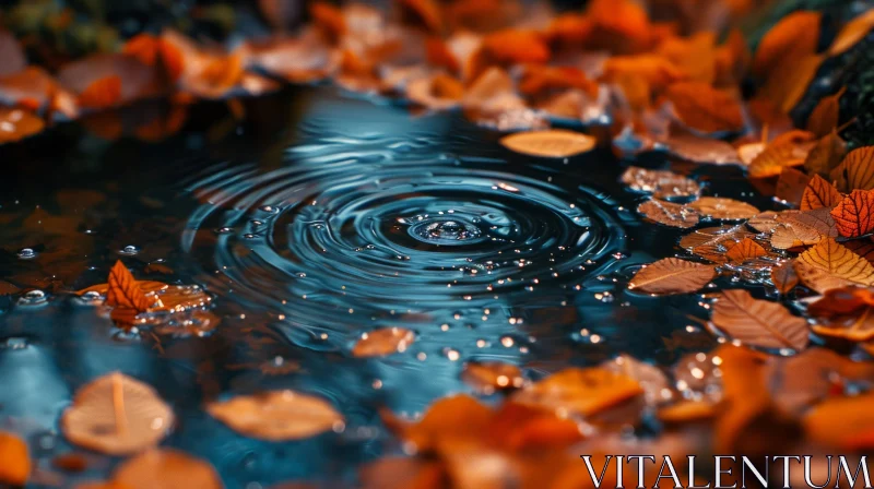 Tranquil Pond with Fallen Leaves | Close-up Nature Photography AI Image