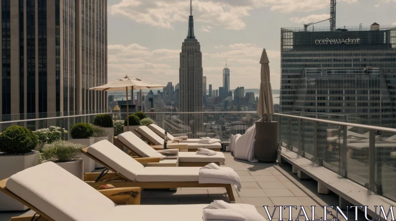 Captivating Rooftop Terrace with Manhattan Skyline View AI Image