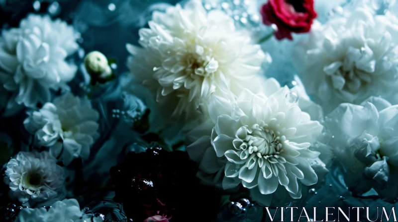 Close-Up of White and Red Flowers in Water AI Image