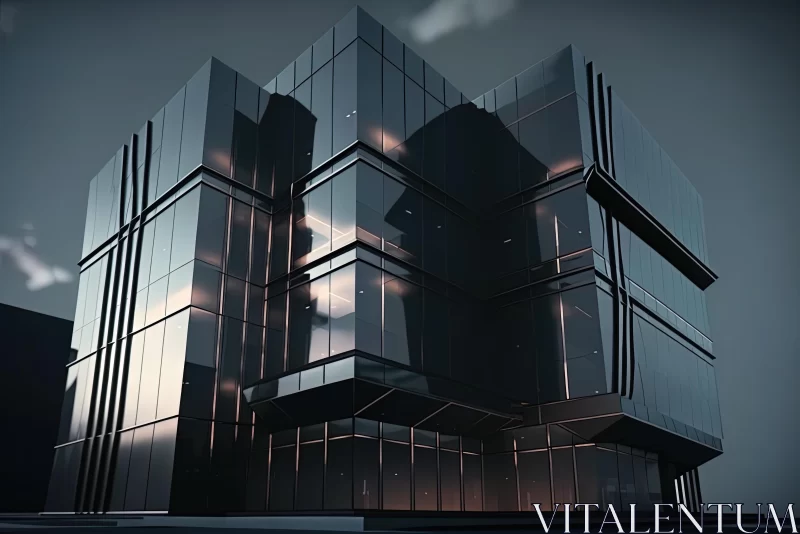 AI ART Futuristic Office Building 3D Render Scene | Dark Reflections