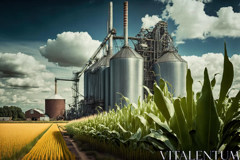 AI ART Industrial Plant in Corn Field: Hyper-Realistic Photography