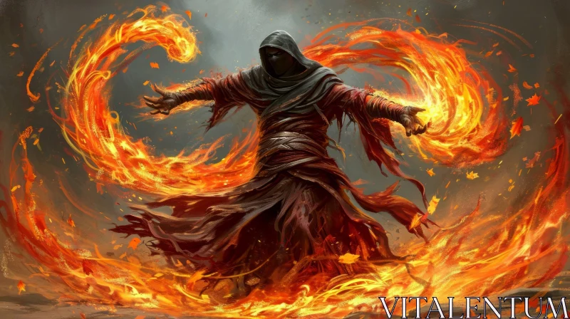 Powerful Fire Mage in Fiery Vortex - Digital Painting AI Image