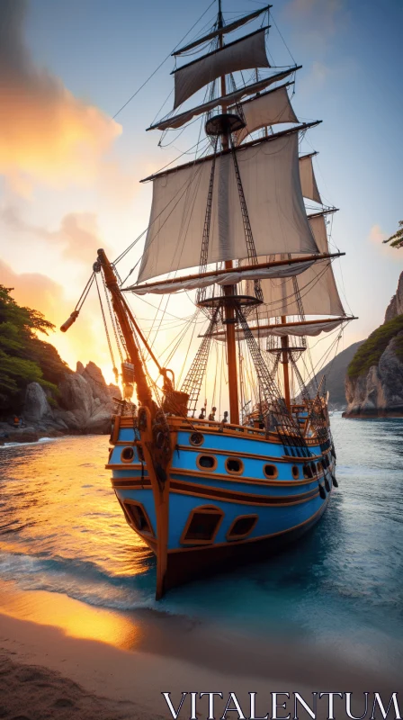 Sailing Ship in Epic Fantasy Scene - Captivating Artwork AI Image
