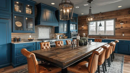 Beautiful Kitchen with Wooden Table and Leather Chairs