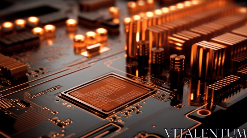 Detailed Close-Up of Black Computer Circuit Board with Orange Components AI Image