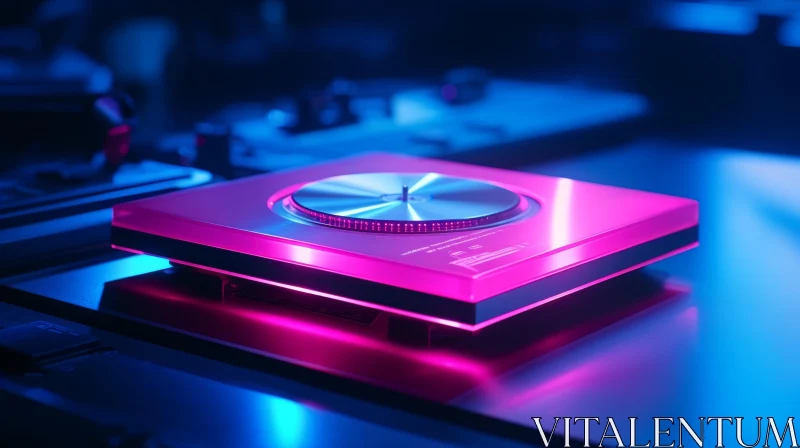 Futuristic 3D Turntable with Pink and Blue Lights AI Image
