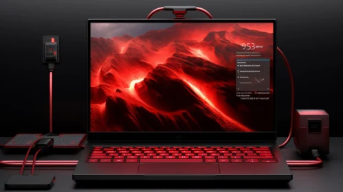 Futuristic Black Gaming Laptop with Red Backlit Keyboard