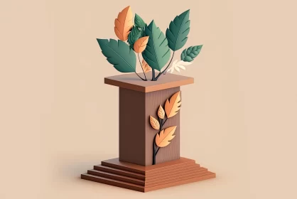 Monumental Wooden Design with Plants - Captivating 3D Illustration