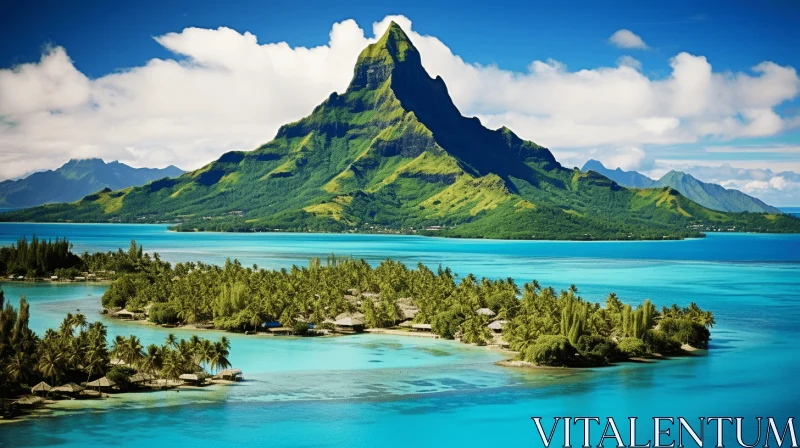 Bora Bora Islands in Blue Waters: Captivating Nature Wonder AI Image