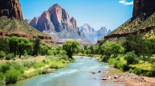 Breathtaking Landscape View of Zion National Park in Zion River Valley