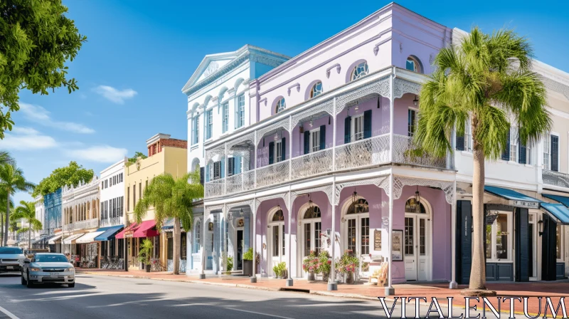 Captivating Pastel Buildings in Key West: A Lively and Elegant Scene AI Image