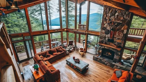 Cozy Living Room with Fireplace and Lake View