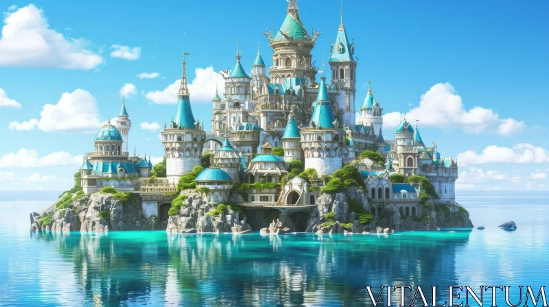 Enchanting Fantasy Castle on Rocky Island - Captivating Image AI Image