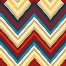 Retro Geometric Zig Zag Pattern in Red, Blue, Yellow & Cream