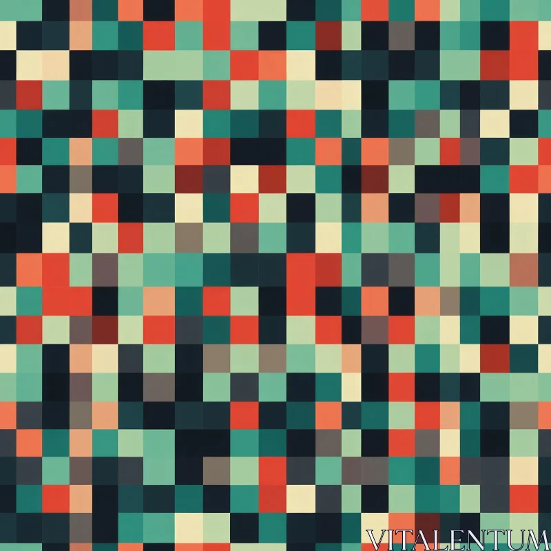 AI ART Retro Pixelated Pattern in Blue, Green, and Orange