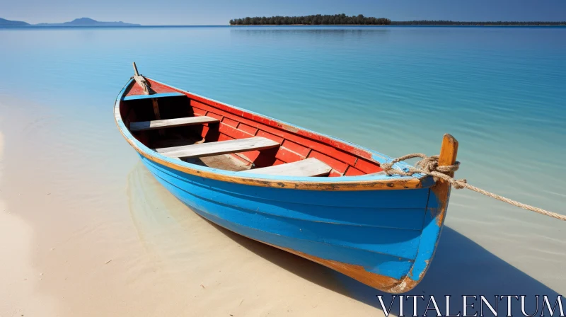 Captivating Blue Boat Anchored in Sand | Bold Colorism AI Image