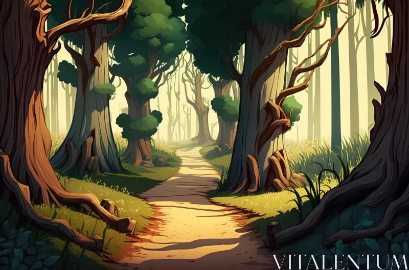 Enchanting Cartoon Forest Road | Nature-inspired Artwork AI Image