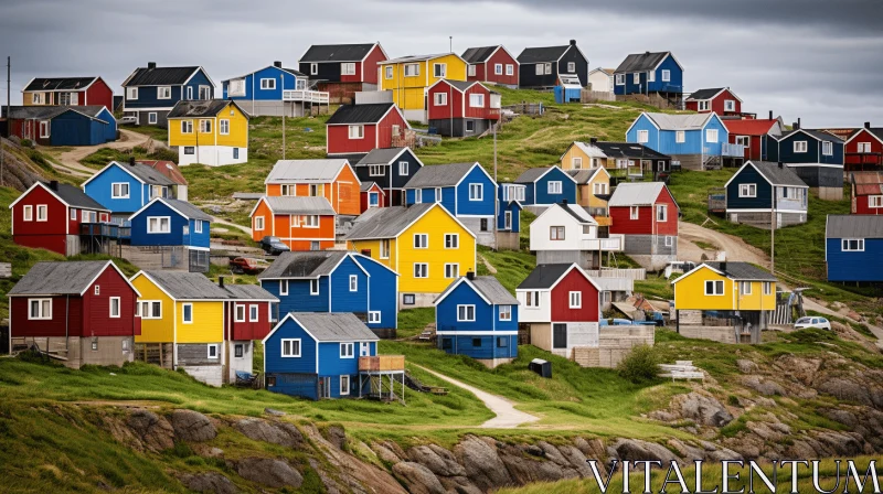 Captivating Architecture: Colorful Houses on Hillside with Marine Views AI Image