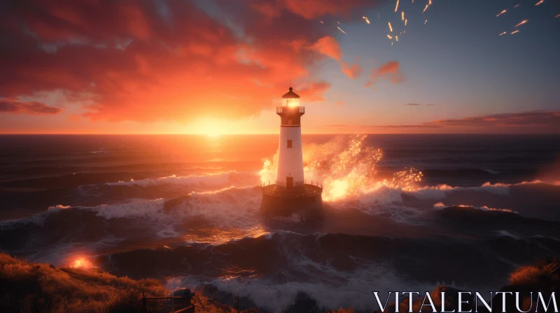 Captivating Sunset: Mesmerizing Lighthouse in Unreal Engine Style AI Image