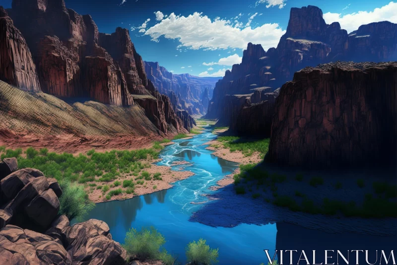 Majestic Grand Canyon River Valley Landscape Digital Art AI Image