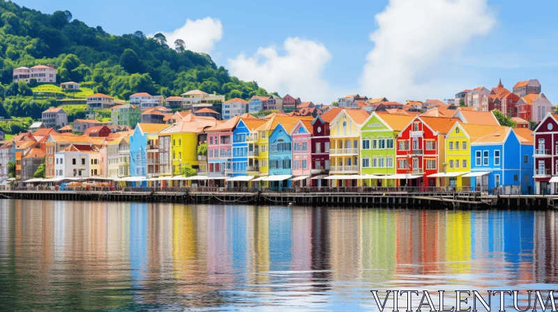 Captivating Architecture: Colorful Buildings Along a Beautiful Watery View AI Image