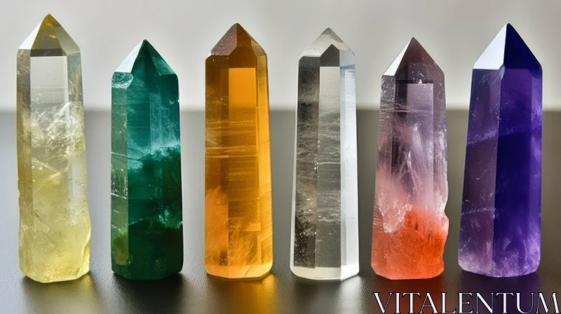 AI ART Colorful Crystal Quartz Gemstones Arrangement on Dark Gray Surface