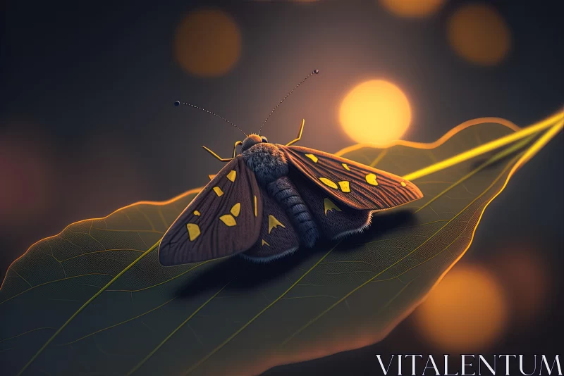 Realistic Moth on Brown Leaf - Detailed Character Illustrations AI Image