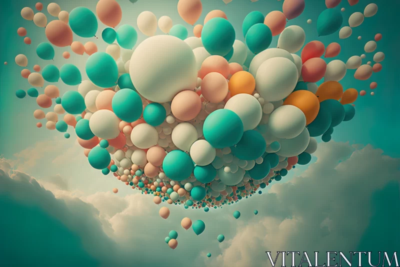 Surreal Organic Balloons Floating in the Air - Pop Art AI Image