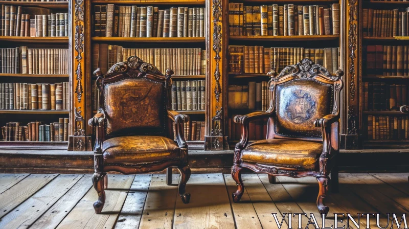 Vintage Leather Armchairs in a Library - A Captivating Scene AI Image