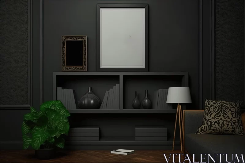Captivating Interior: Black Frame and Vase in Dark Palette Chiaroscuro AI Image