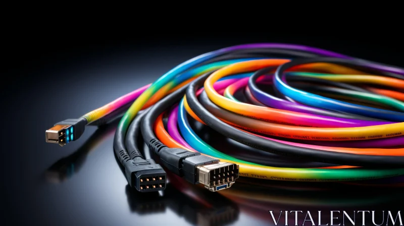 Colorful Coiled Cables on Black Surface AI Image