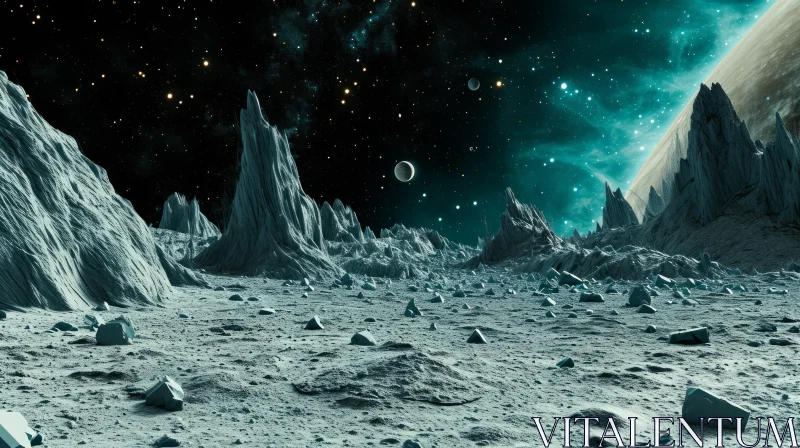 AI ART Enchanting Rocky Moon Landscape with Starry Sky