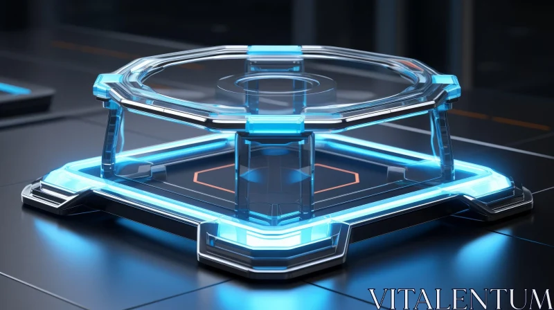 Futuristic 3D Rendering of Glass Podium with Blue Lights AI Image