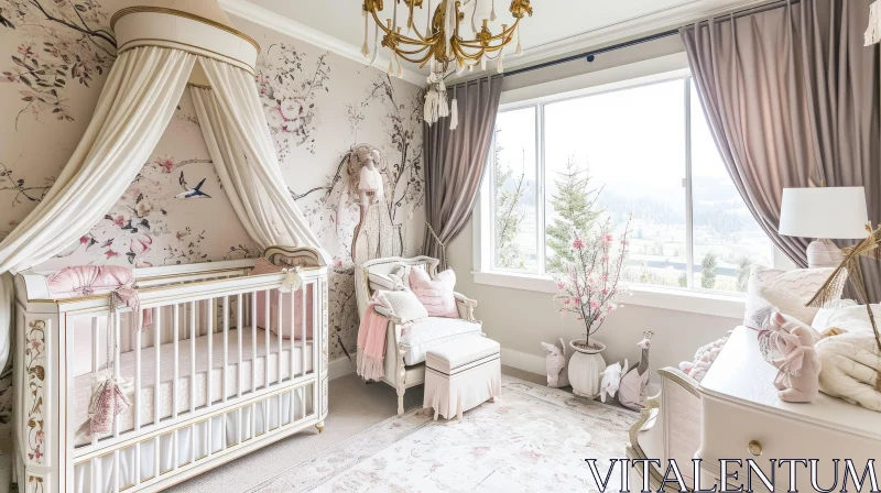 Beautifully Decorated Nursery: Soft Pink and White Color Scheme AI Image
