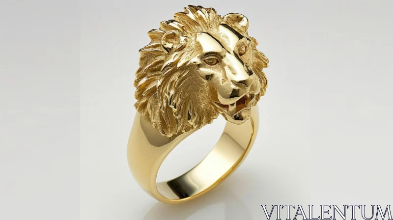 Captivating 3D Gold Ring with Lion's Head | Perfect Gift for Leo Zodiac Sign AI Image