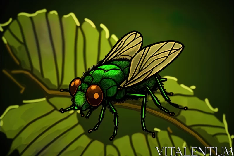 Green Fly on Leaf: Captivating 2D Game Art Commission AI Image