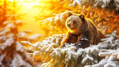 Majestic Brown Bear in Winter Forest - Captivating Wildlife Photography