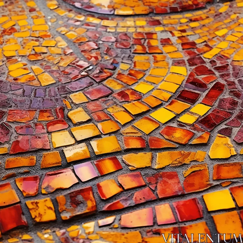 Mosaic Floor Tiles in Red, Orange, Yellow AI Image