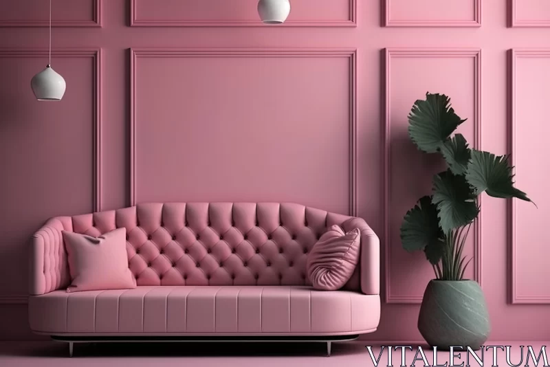 Pink Living Room with Futuristic Victorian Style and Realistic Detailing AI Image