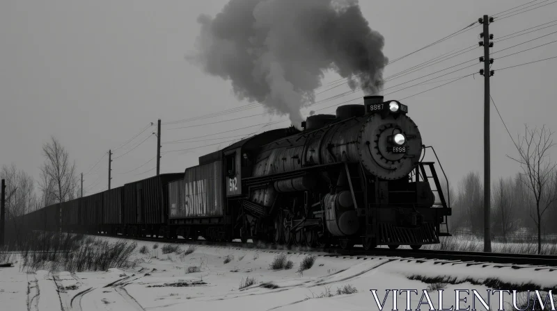 Black and White Steam Locomotive in Snow | Nostalgic Image AI Image