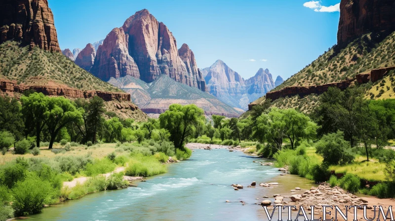 AI ART Breathtaking Landscape View of Zion National Park in Zion River Valley