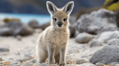 Captivating Baby Kangaroo on Lake Shore - Close-Up View