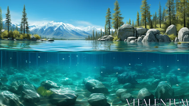 AI ART Captivating Underwater View of Lake and Mountain - Hyperrealistic Illustration