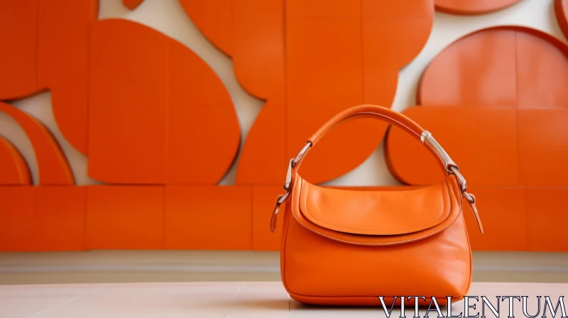 Luxurious Orange Leather Handbag on Geometric Background AI Image
