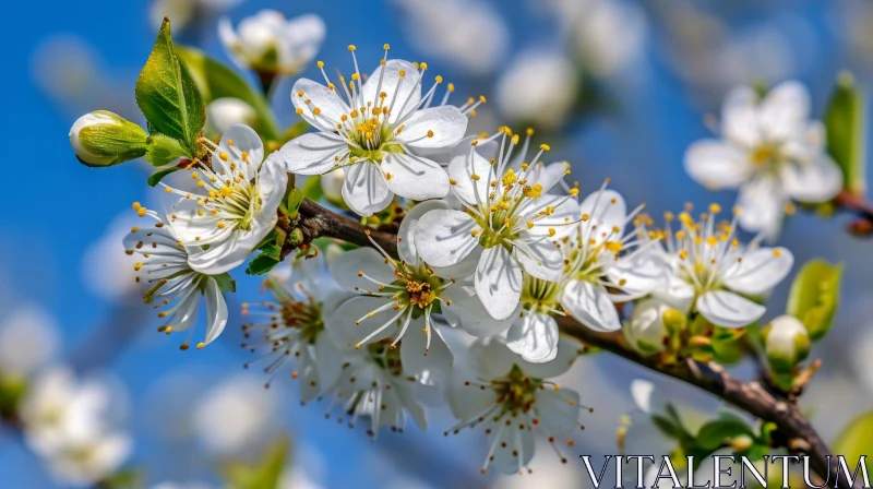 Blossoming Cherry Tree Branch - Delicate White Flowers - Serene Beauty AI Image